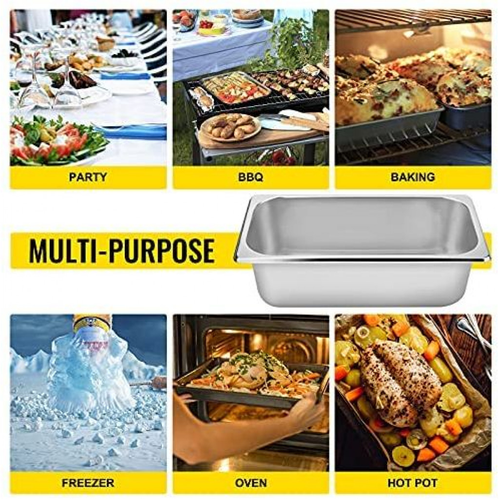 6 Pack Stainless Steel chafing Water Steam Table Buffet Food Pans- Silver