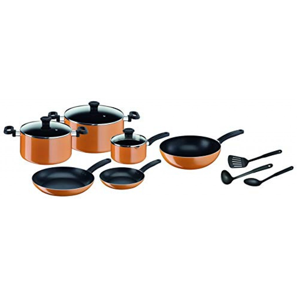Tefal B168A574 15Pieces New Prima Cooking Set, Orange/Black, Aluminium Cookware Sets TilyExpress