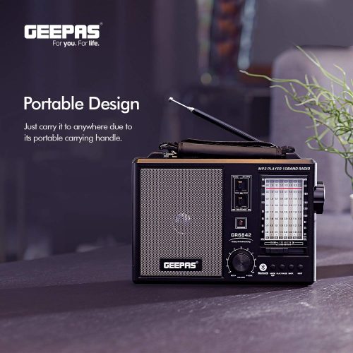 Geepas Rechargeable 10 Band Radio & Mp3 Player – GR6842 – Black Radios