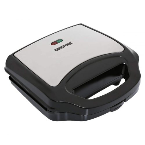 Geepas GGM6001 700W 2 Slice Grill Maker With Non-Stick Plates | Stainless Steel Panini Press, Sandwich Toaster - Black