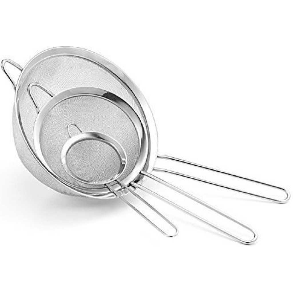 3pcs Big sieves Fine Mesh Food, Juice Strainers - Silver