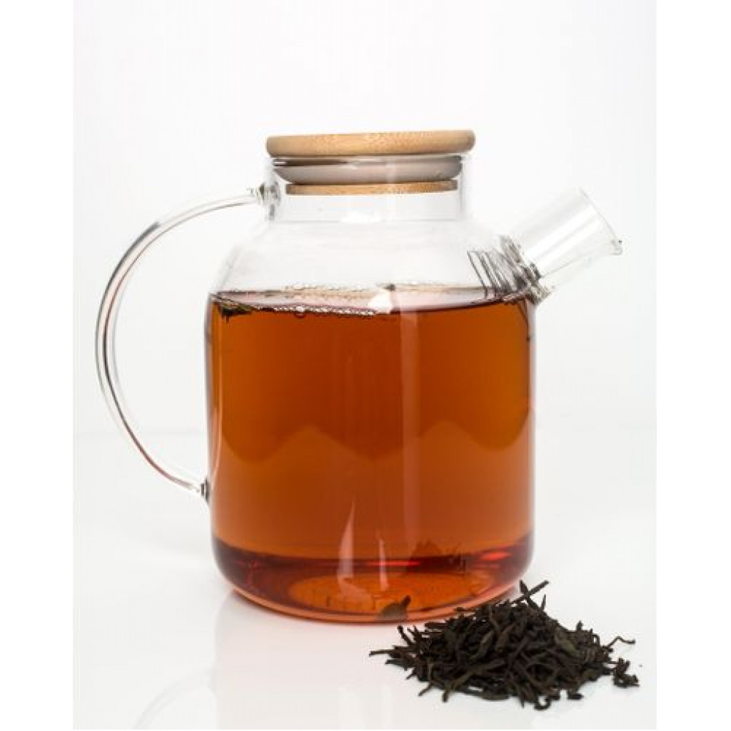 1800ml Glass Teapot Kettle With Whistle Infuser & Bamboo Lid- Clear