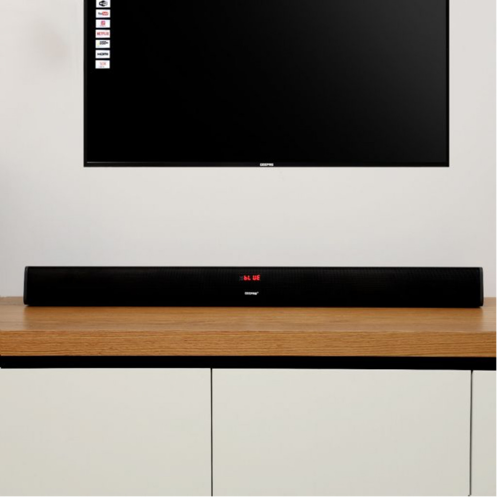 Geepas GMS11185 Sound Bar Bluetooth Speaker – Portable Design Led Display – Black Sound Bars TilyExpress