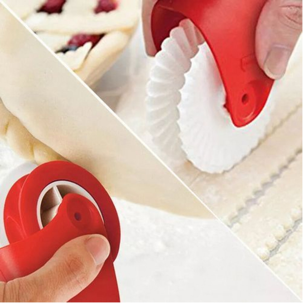 Pastry Decorative Dough Pizza Cake Pie Cutting Wheel Roller -Red