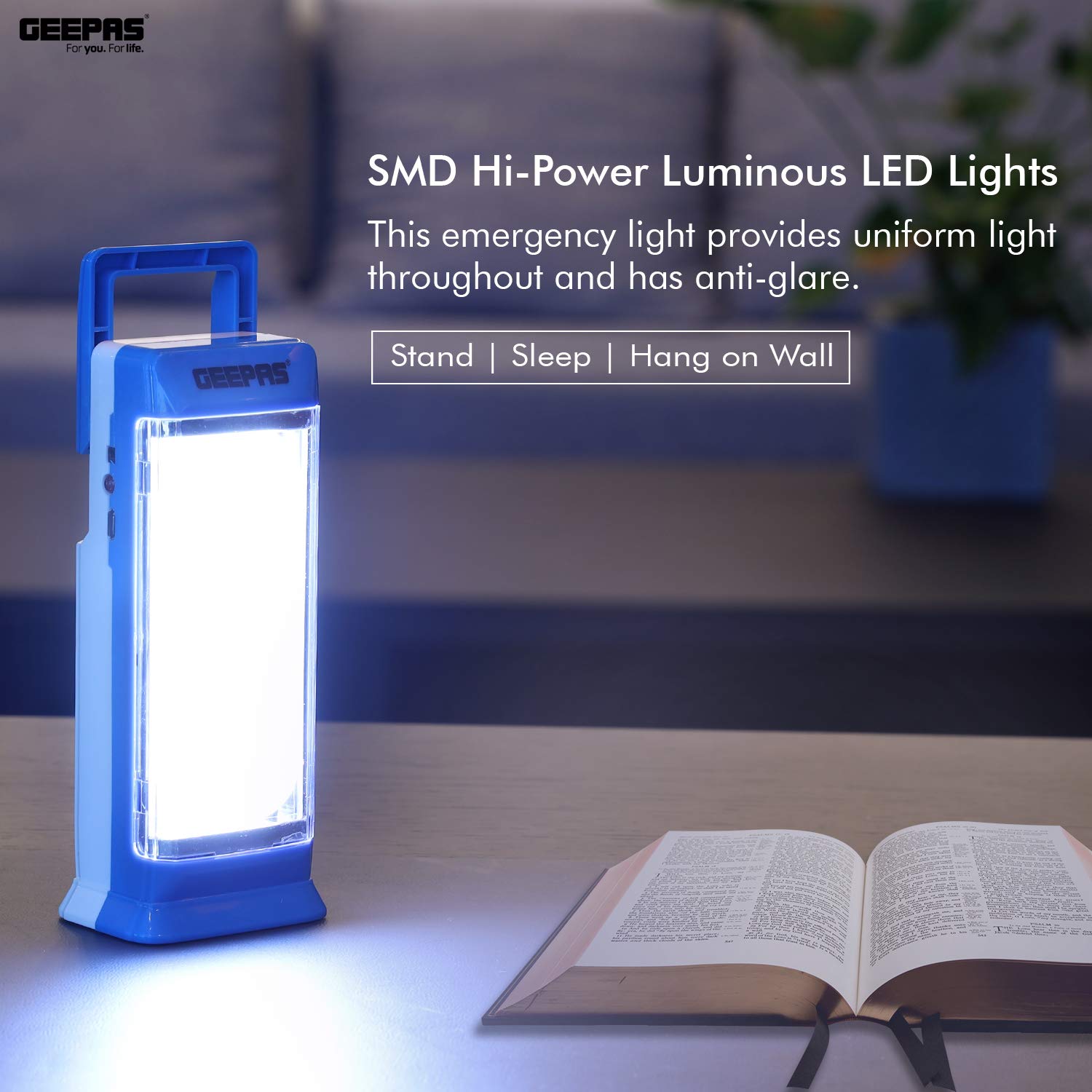 Geepas Rechargeable LED Lantern & 1Pc Torch, Emergency Lantern with Light  Dimmer Function