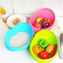 1Pc Fruits Vegetable Washing Bowl Food Strainer Rice Colander -Multi-colours Colanders & Food Strainers