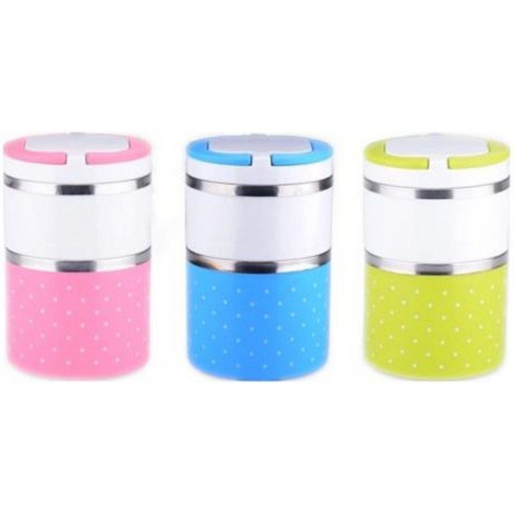 2 Layer Steel Food Insulated Lunch Box Container Tiffin- Multi-colours.