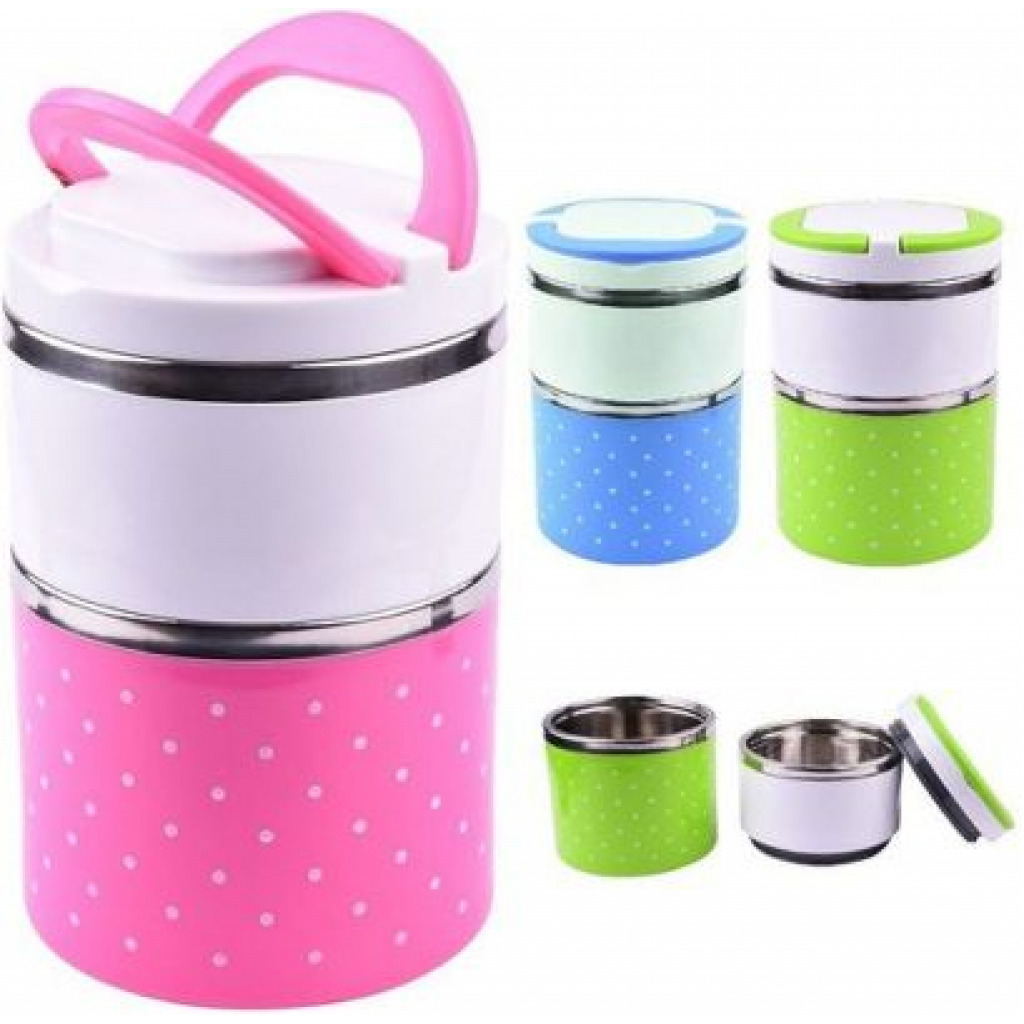2 Layer Steel Food Insulated Lunch Box Container Tiffin- Multi-colours.