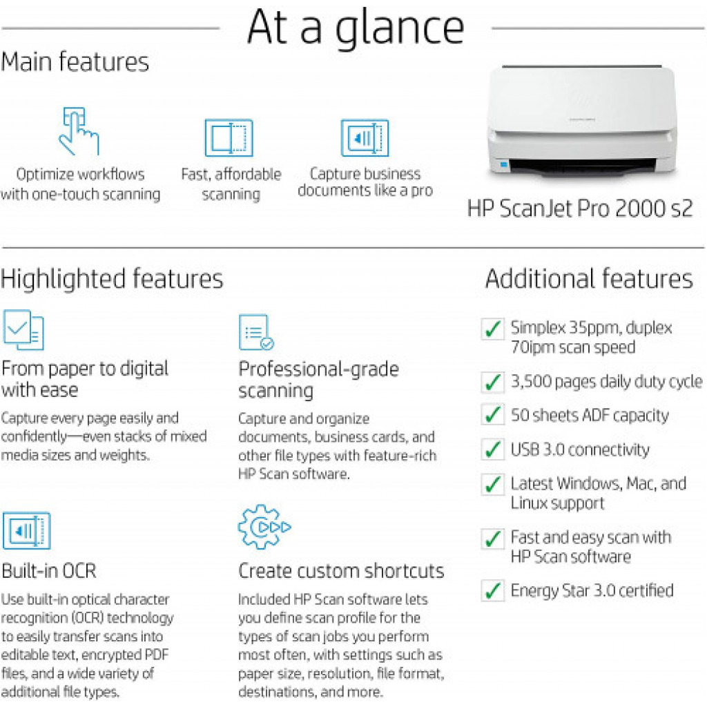 HP Scanjet Pro 2000 s2 Sheet-Feed Scanner (6FW06A)