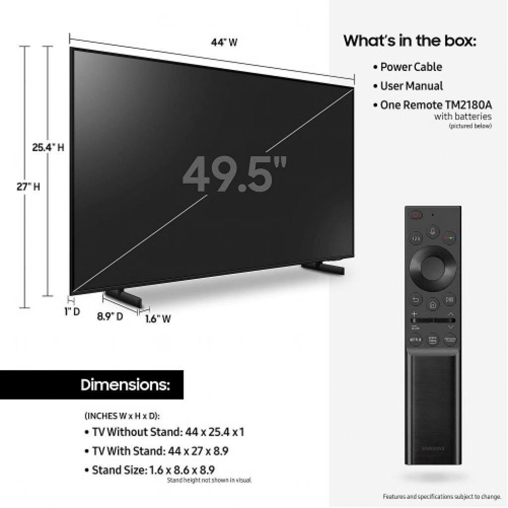 Samsung 50 Inch 4K UHD Smart TV UA50AU8000, Series 8, Airslim Design, Motion Xcelerator With Inbuilt Free To Air Receiver - Black