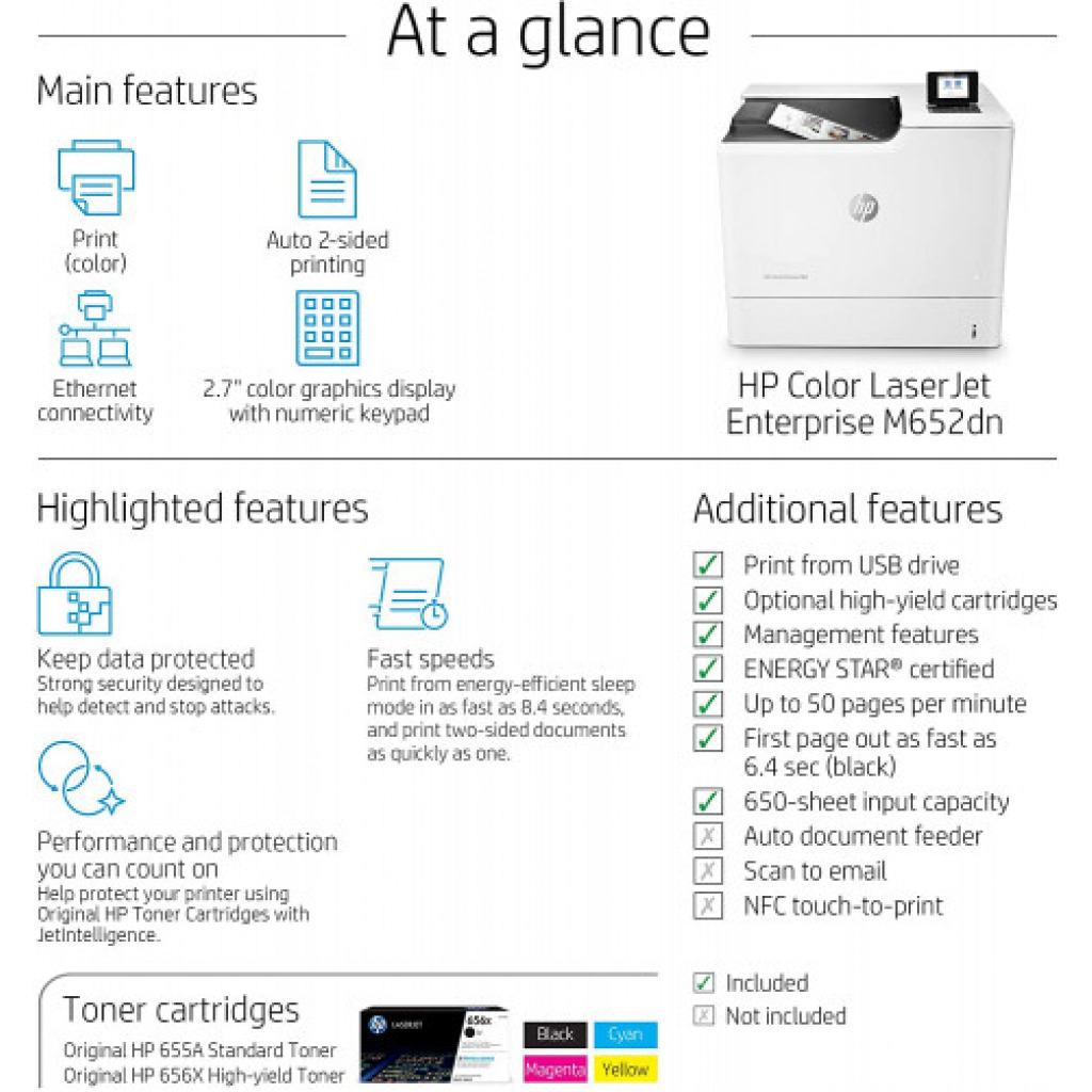 HP Color LaserJet Enterprise M652dn Printer with Duplex Printing (J7Z99A)