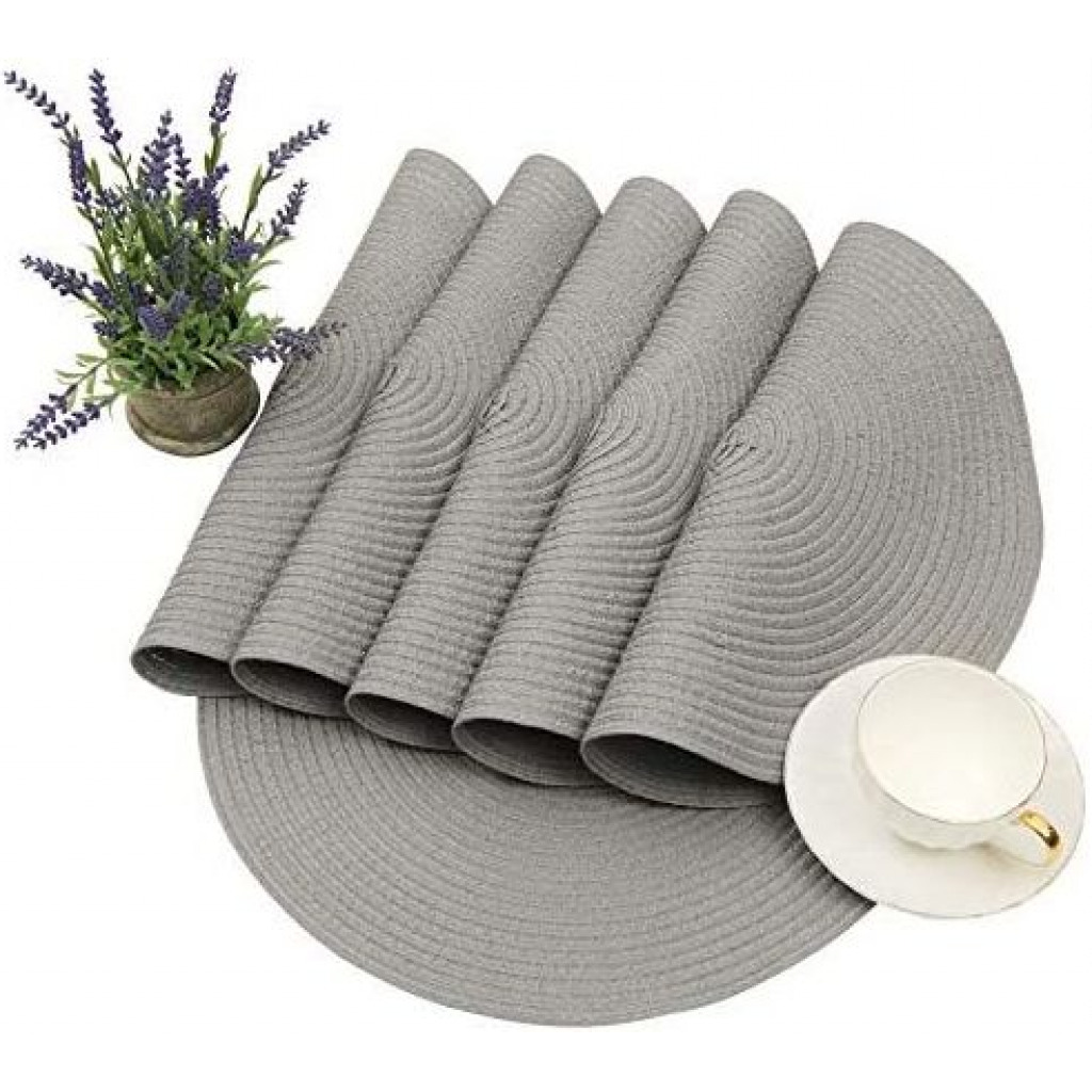 6 Pc Round Decorative Placemats Table Mats- Grey Tabletop Accessories TilyExpress