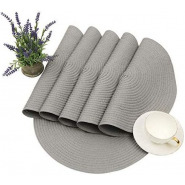 6 Pc Round Decorative Placemats Table Mats- Grey