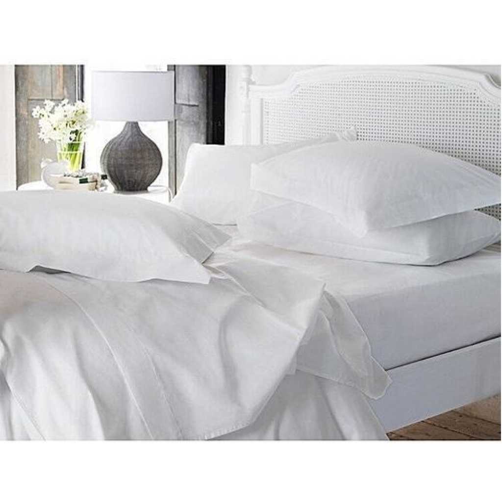 Home Fashion 6*6 Cotton Bedsheets with 2 Pillow Cases - White