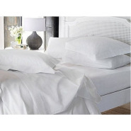 Home Fashion 6*6 Cotton Bedsheets with 2 Pillow Cases – White