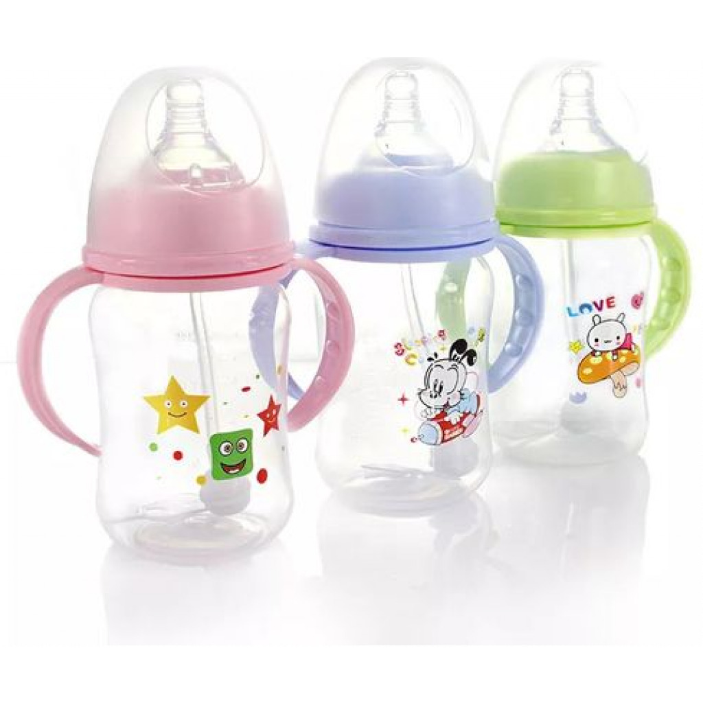 240ml Milk Glass Baby feeding Bottle - Multi-colours.