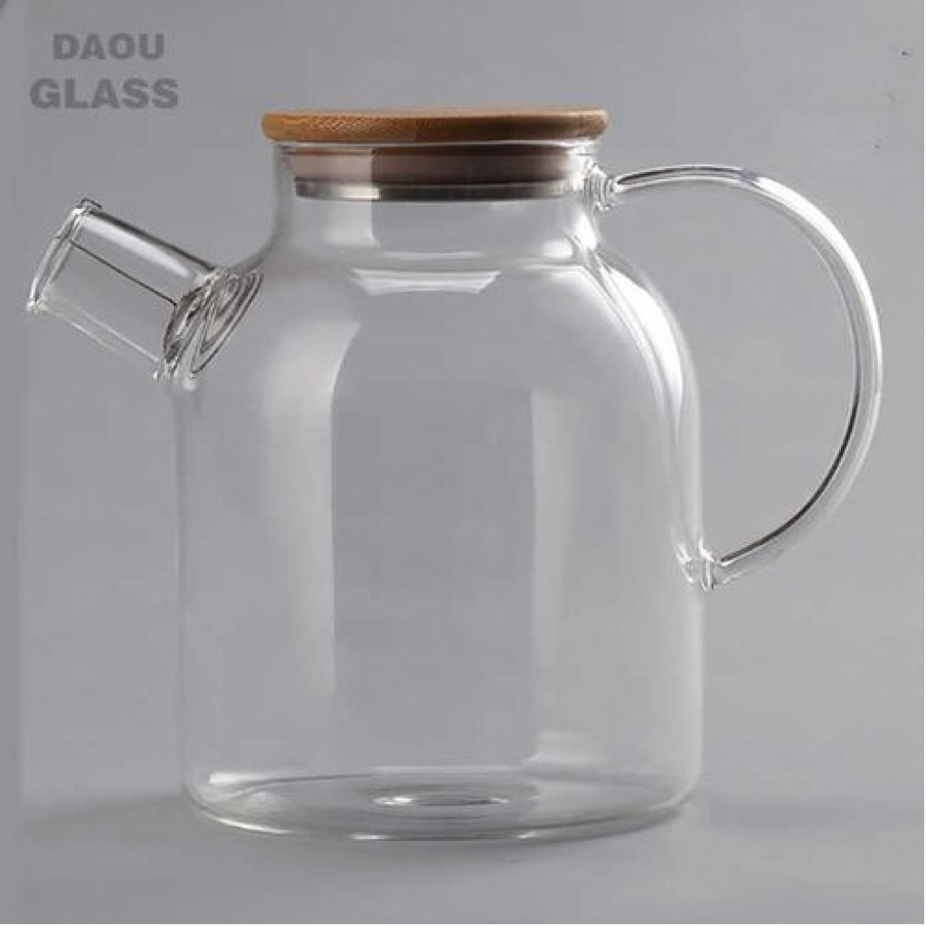 1800ml Glass Teapot Kettle With Whistle Infuser & Bamboo Lid- Clear