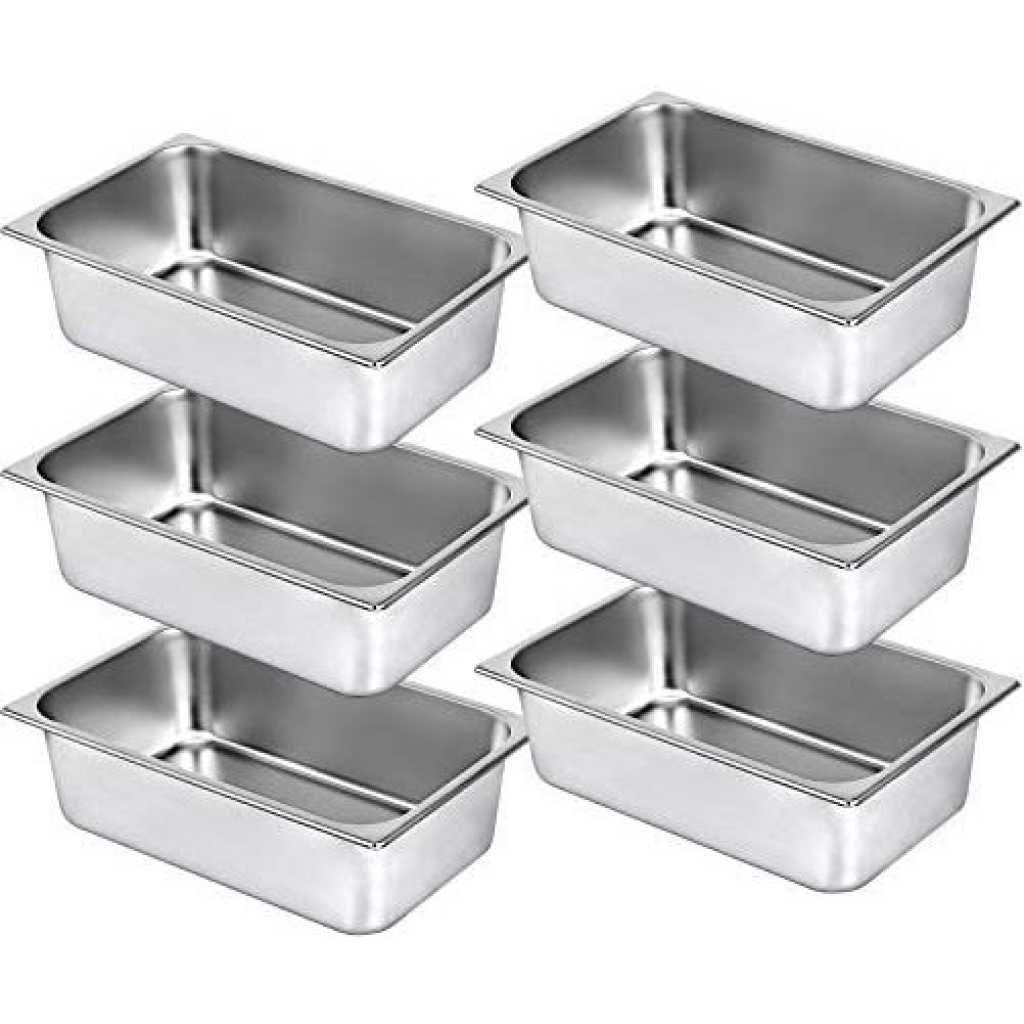 6 Pack Stainless Steel chafing Water Steam Table Buffet Food Pans- Silver