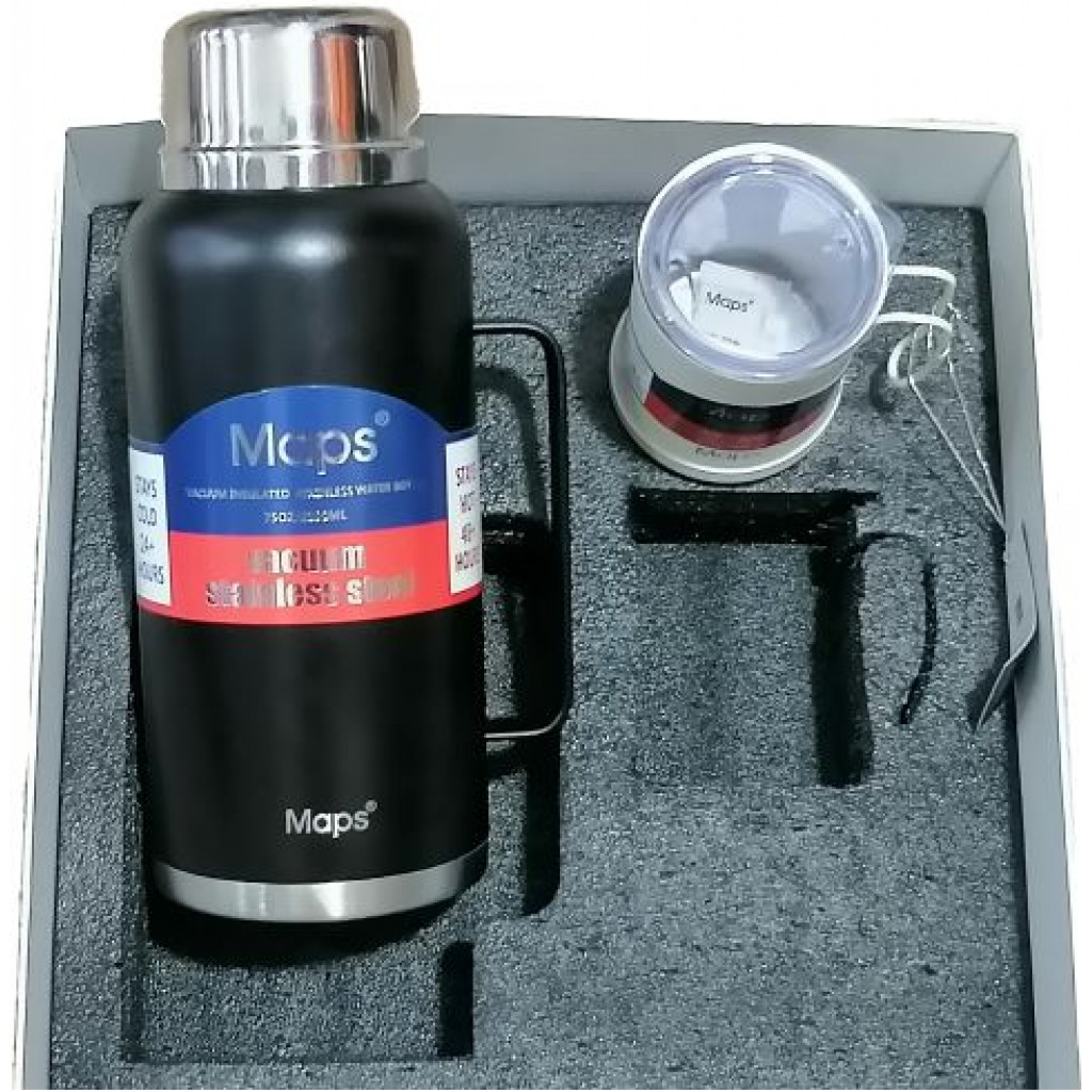 Maps 2100ml Vacuum Flask Desk Cup Outdoor Thermos Portable Bottle Gift Set- Blue