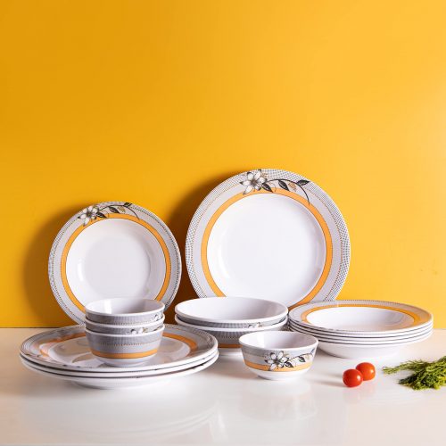 Royalford 20 pcs Melamine Ware Dinner Set, White, RF7437