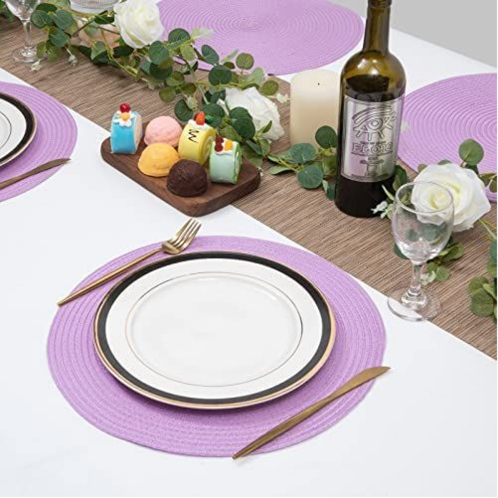 6 Round Decorative Placemats Table Mats- Purple