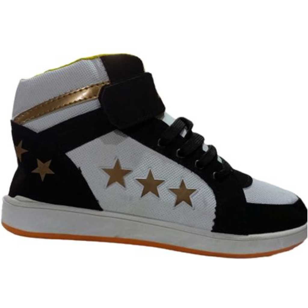 Men's Lace Up Sneakers - Black, White,Gold