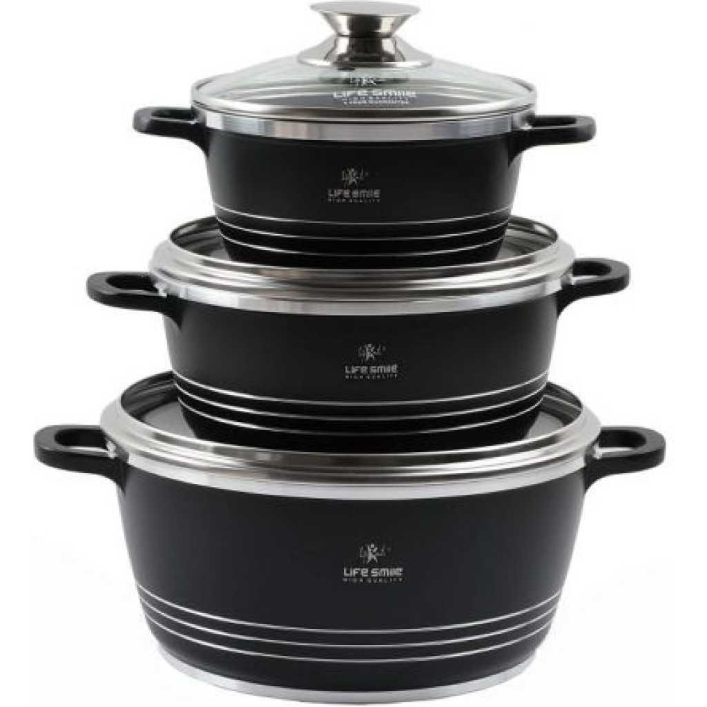 Life Smile 3 Pieces Of Non-stick Serving/Saucepans/Cookware- 32x36x40CM -Black