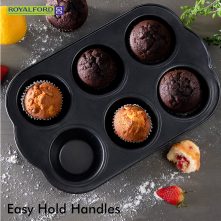 Royalford 6 Cup Jumbo Muffin Pan, Cupcake Pan RF7043 (Black)