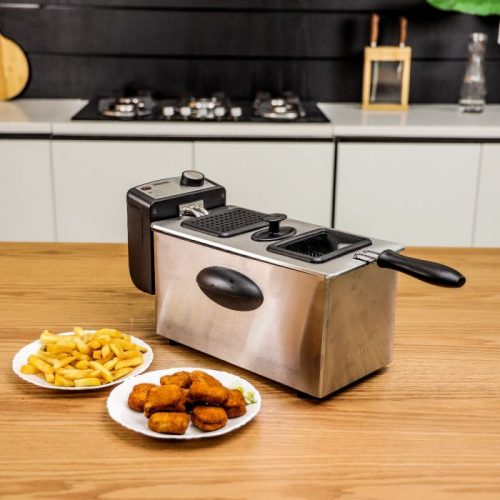 Geepas GDF36015 Compact 2180W Powerful 3L Deep Fryer With Overheat Protection & Chrome Plated Basket – Silver