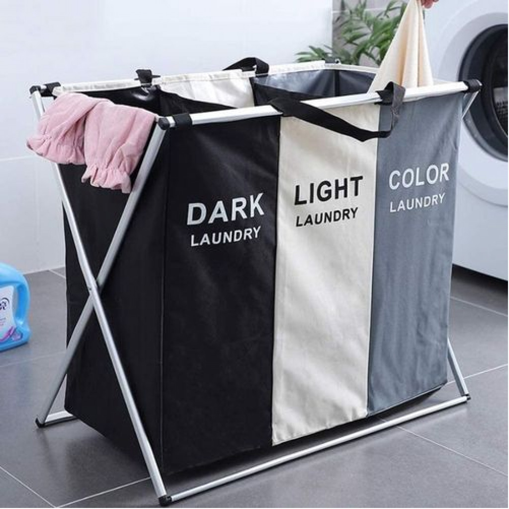 3-Section Laundry Basket Bin Organizer- 137L- Multi-colour.