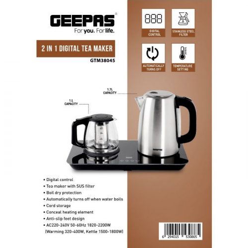 Geepas GTM38045 2 In 1 Digital Tea Maker – Stainless Steel Filter
