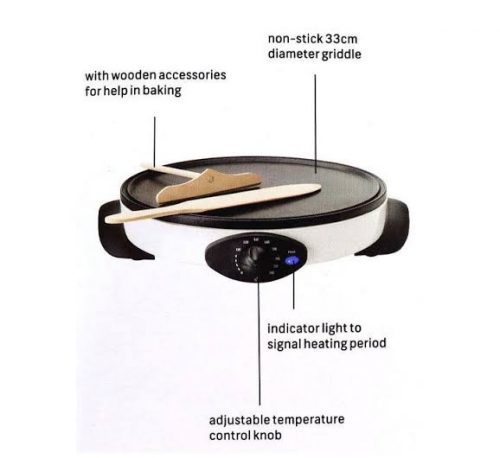 Geepas Crepe Maker, 13″ Die-Cast Aluminum Baking Plate, GCM63039