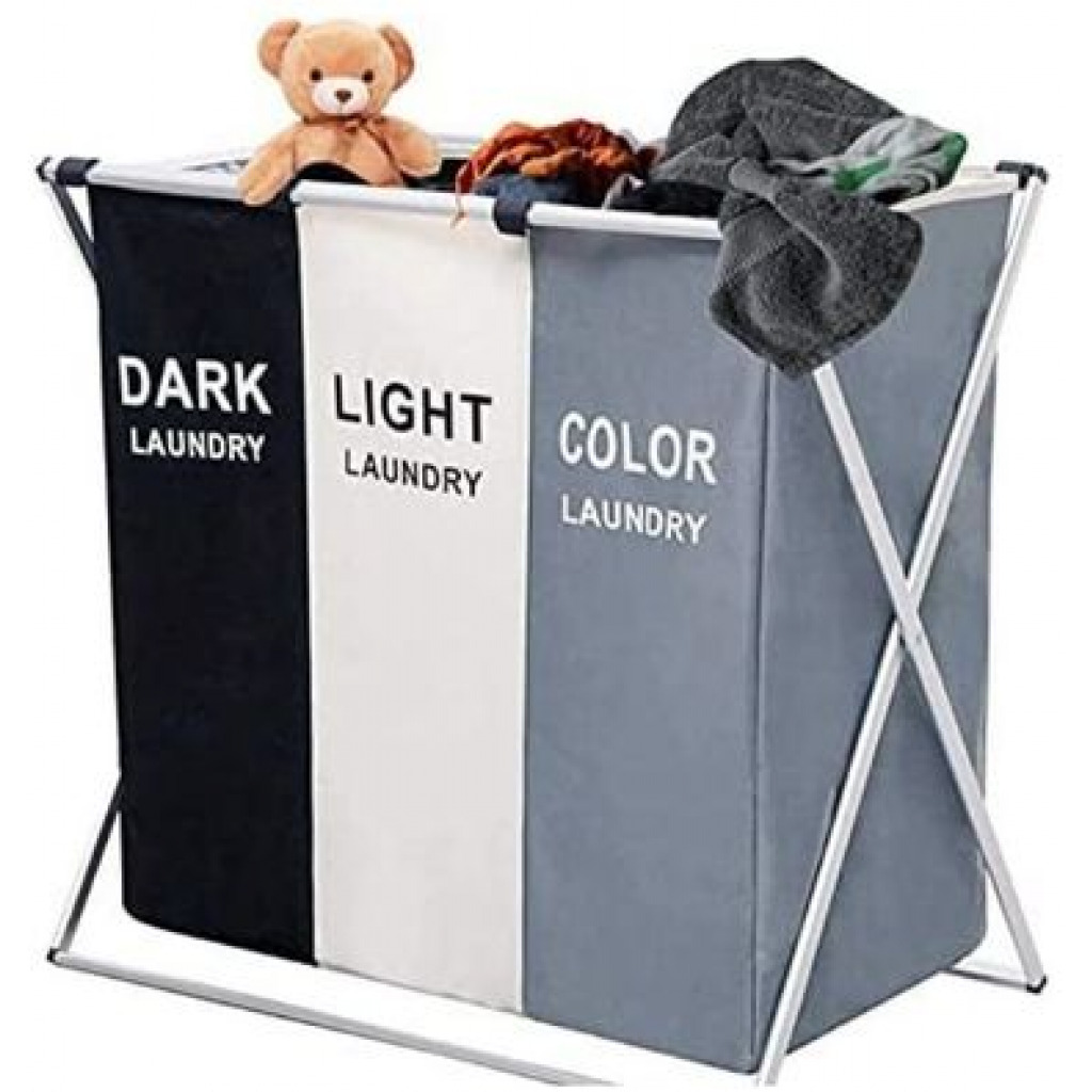3-Section Laundry Basket Bin Organizer- 137L- Multi-colour. Bathroom Bin TilyExpress 5