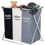 3-Section Laundry Basket Bin Organizer- 137L- Multi-colour.