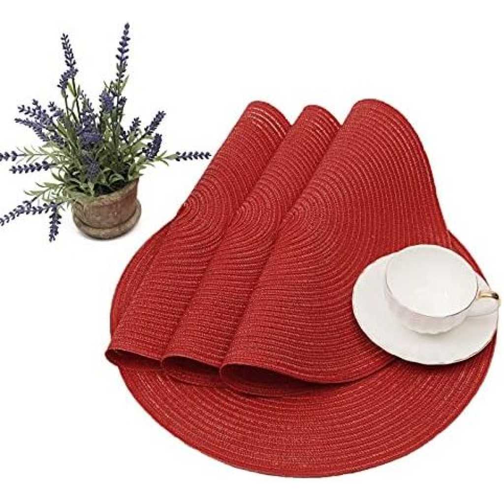 6 Round Decorative Placemats Table Mats- Red.