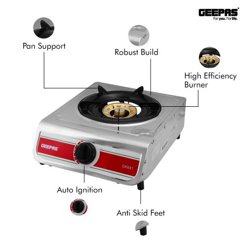 Geepas GK681 Stainless Steel Single Gas Burner (Silver)