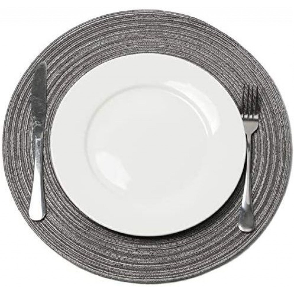 6 Round Decorative Placemats Table Mats- Grey