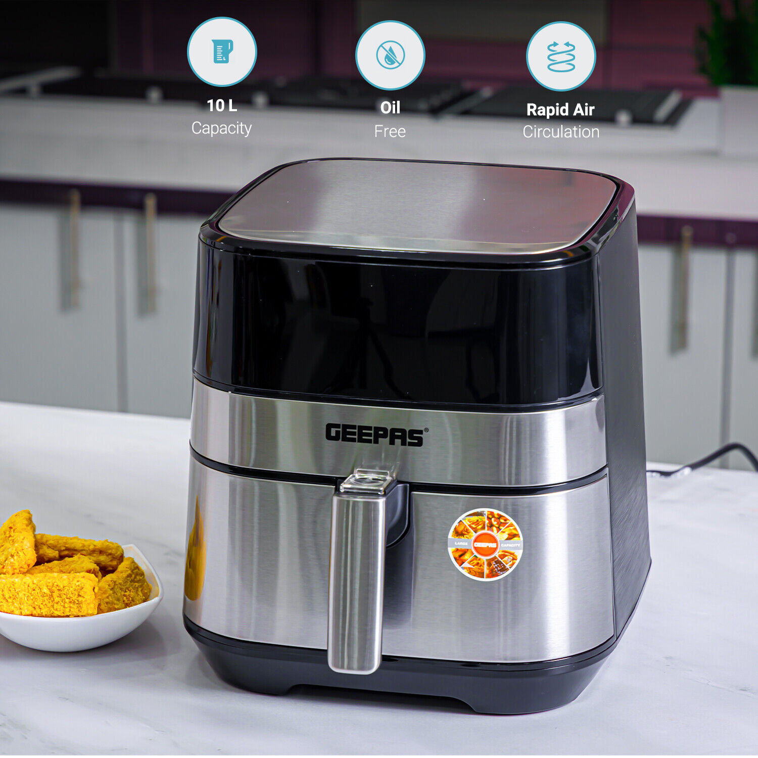 8L Smart Electric Air Fryer Large Capacity Automatic Household Multi  360°Baking LED Touchscreen Deep Fryer Without Oil