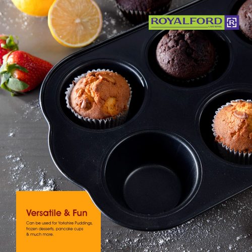 Royalford 6 Cup Jumbo Muffin Pan, Cupcake Pan RF7043 (Black)