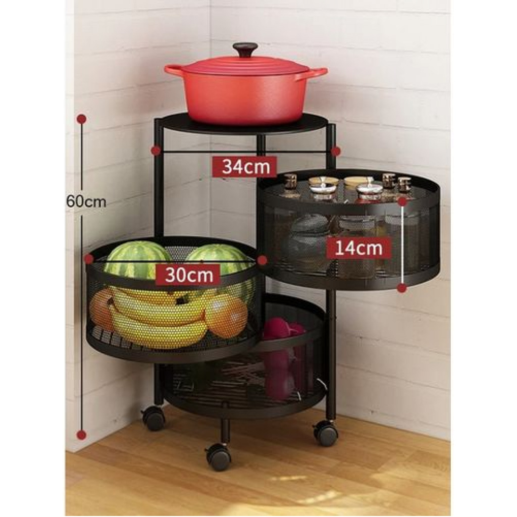 3 Tier Kitchen, Bedroom, Bathroom Storage Rack Basket Trolley Organizer-Black