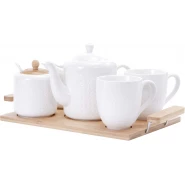 RoyalFord RF9239 6PCS Porcelain Tea Set – Includes 2 Tea Cups, 1 Teapot, 1 Canister, 1 Milk/Cream Pot & Wooden Stand with Handles for Easy Carry Cup Mug & Saucer Sets TilyExpress 2