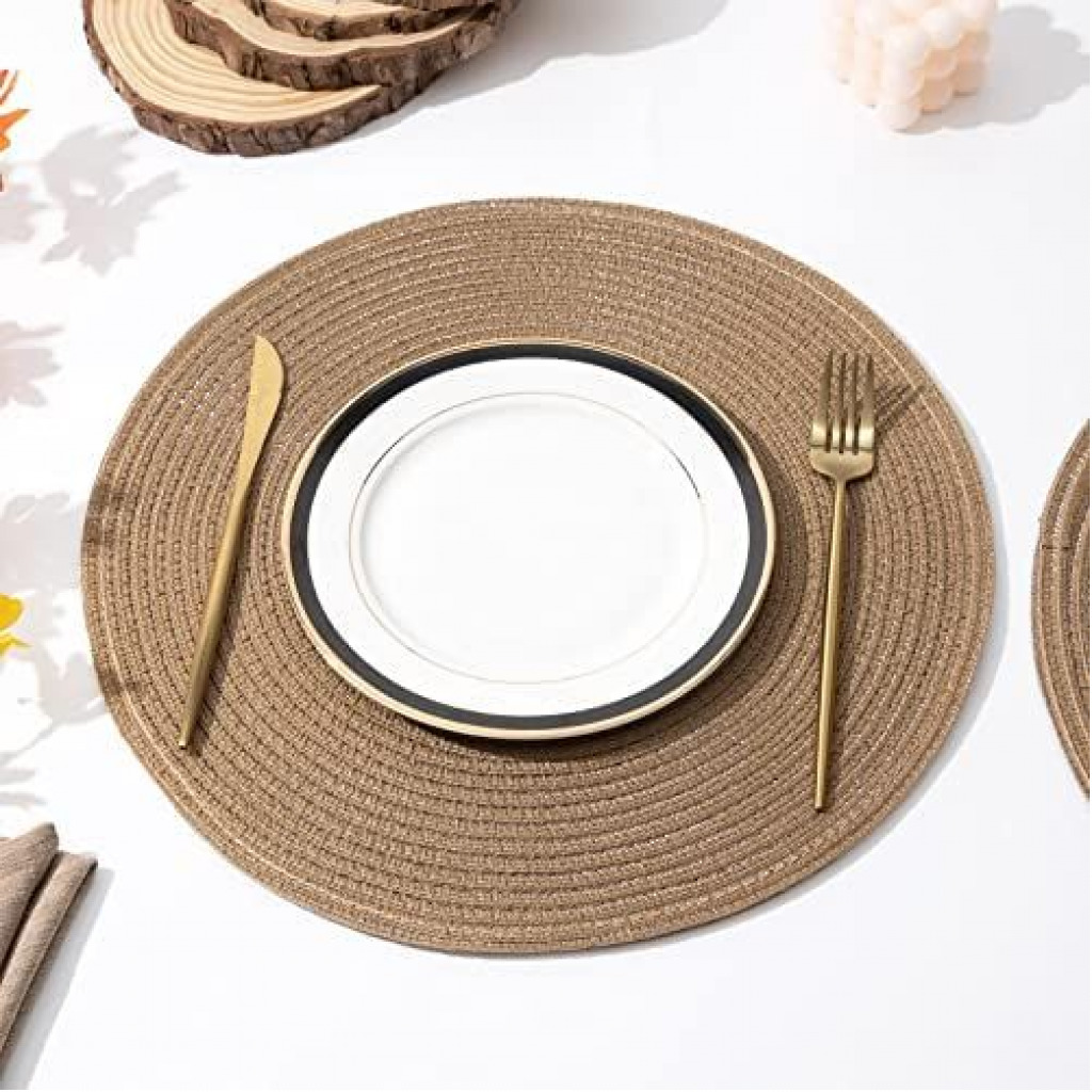 6 Round Decorative Placemats Table Mats- Brown