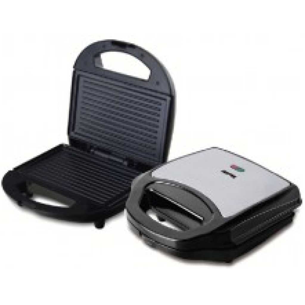 Geepas GGM6001 700W 2 Slice Grill Maker With Non-Stick Plates | Stainless Steel Panini Press, Sandwich Toaster - Black