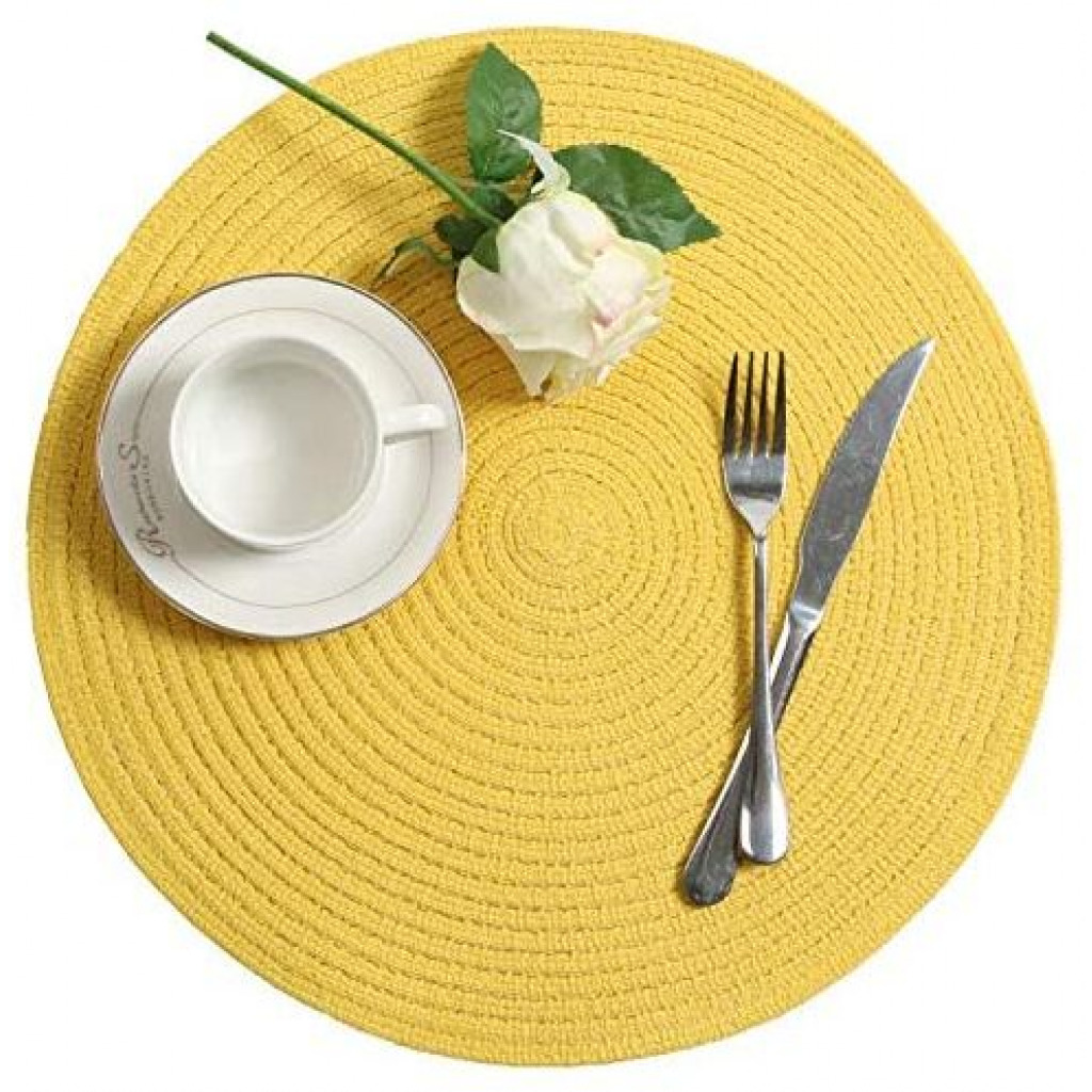 6 Round Decorative Placemats Table Mats- Light Yellow