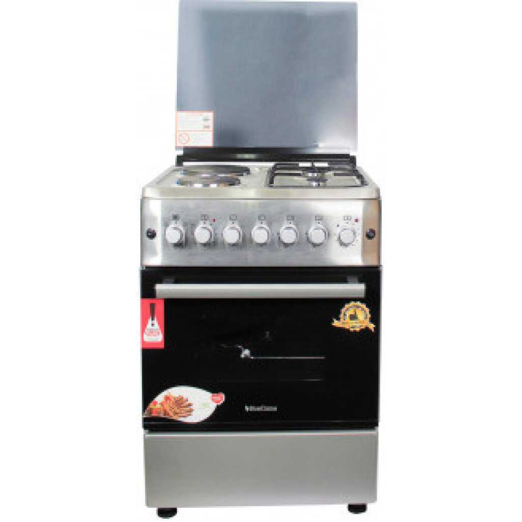 BlueFlame Cooker 60x60cm, 2 Gas Burners And 2 Electric Plates; S6022ERF – IP With Electric Oven& Grill, Auto Ignition, Rotisserie, Oven Lamp - Inox