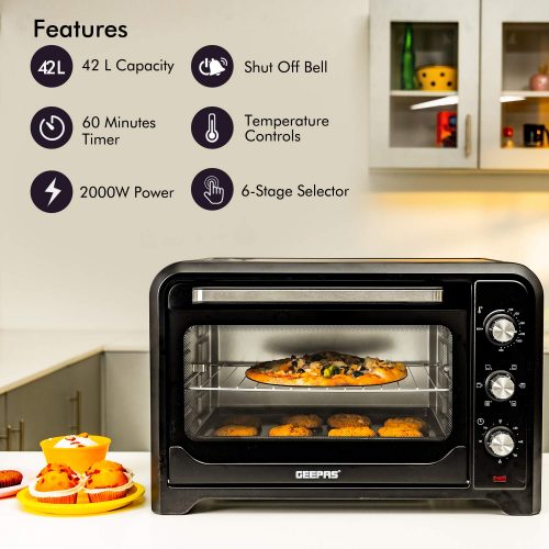 Geepas 42L GO4450 Mini Oven & Rotisserie – Electric Oven 2000W.