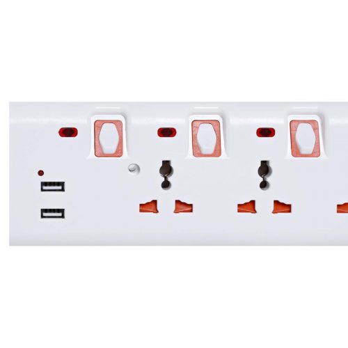 Geepas GES4095 4 Way Extension Socket with USB Port - White