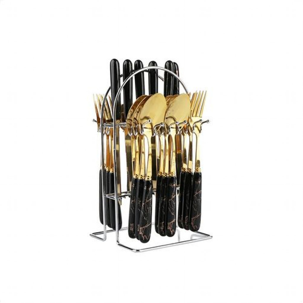 24pcs Gold Cutlery (Forks,Spoons& Knieves) With Stand- Multi-colours