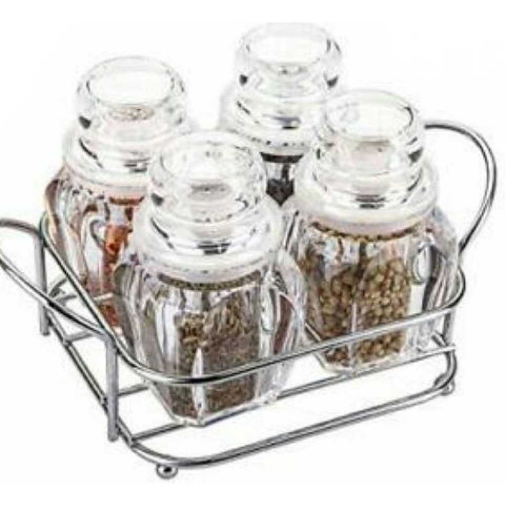 4 Piece Spice, Salt, pepper Shaker Rack Organizer - Clear.