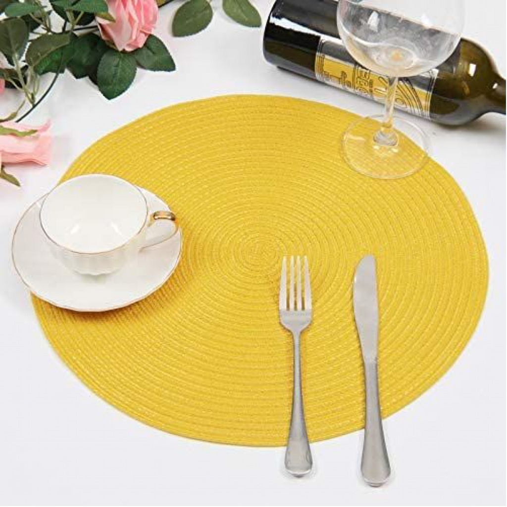 6 Round Decorative Placemats Table Mats- Light Yellow